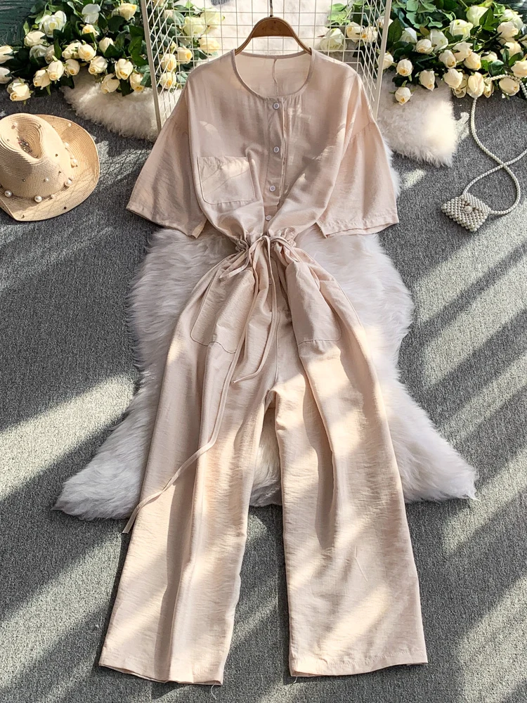 

Эффект похудения, лето 2025, дизайн, круглый Ne ort Sve, брюки с высокой талией и широкими штанинами, женский цельный костюм