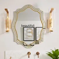zxEuropean simple makeup mirror model room special-shaped decorative vanity mirror wall-mounted bathroom mirror