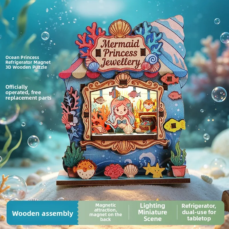 2027 Newly Launched Micro Scene Ocean Princess 3D Wooden Pure Handmade Assembly Model Decorative Ornament Ideal Birthday Present