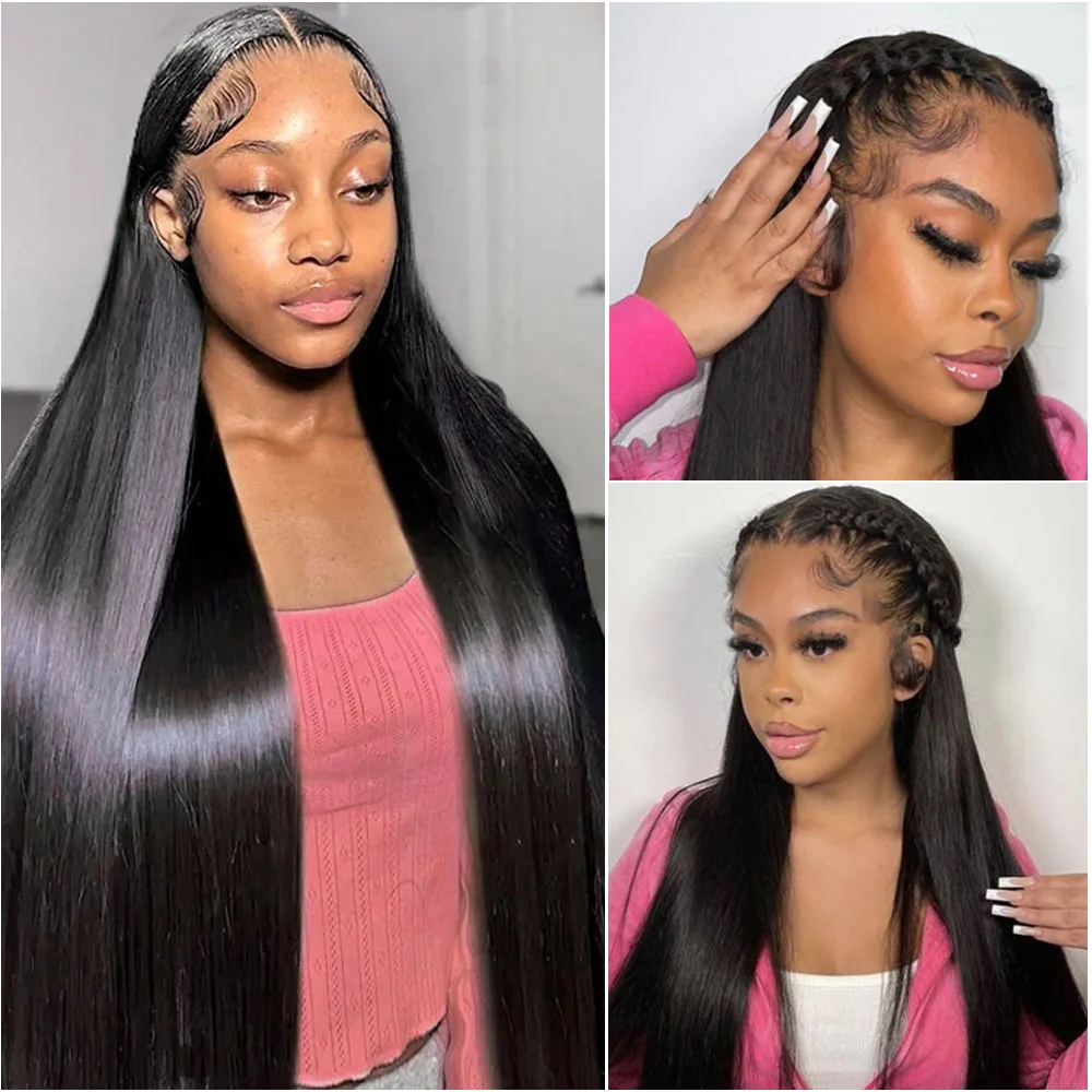 Peruki z prostych włosów naturalnych o długości 30-40 cali, peruka typu frontal z koronką HD 13x6, peruka typu frontal z koronką 13x4 brazylijska, wstępnie wyregulowana linia włosów dla czarnoskórych kobiet, gęstość 200%.