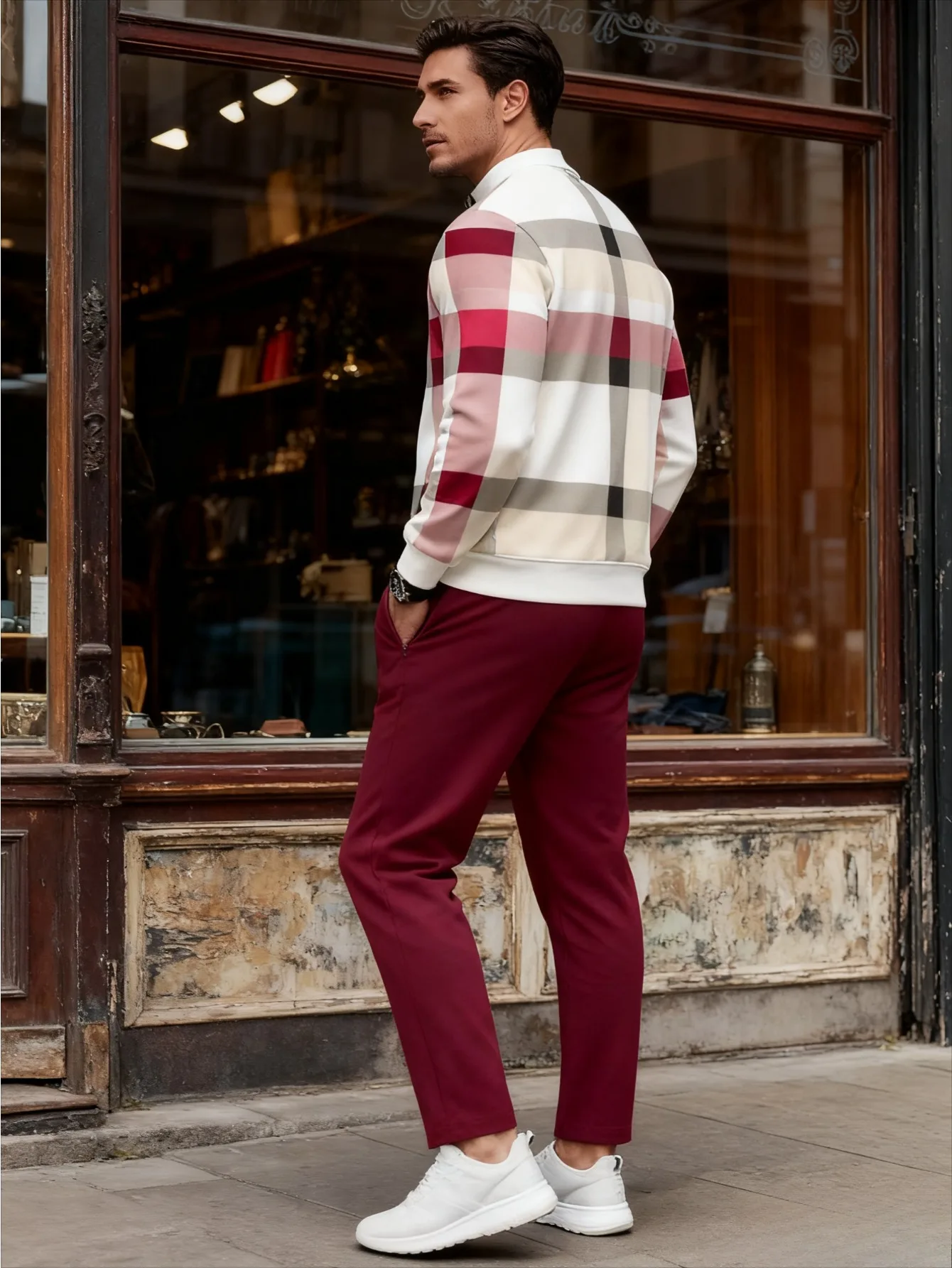 Set da 2 pezzi, top sportivo a maniche lunghe e pantaloni lunghi da uomo europei e americani alla moda