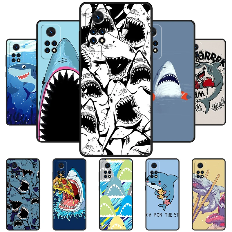 Cartoon Shark Phone Case For Redmi Note 11 EPro 11S 10 10T 9S Promax 8 Pro Xiaomi Mi 10 11 12X 12S Ultra Cover