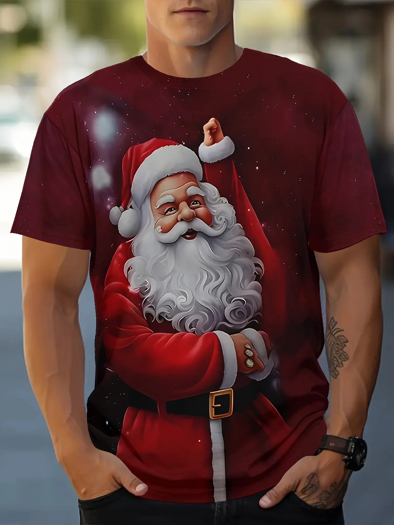 

Funny 3D Santa Claus Printed Men's T Shirt Fashion Trend Christmas Tees Casual Crew Neck Loose Short Sleeve Tops X'mas Clothing