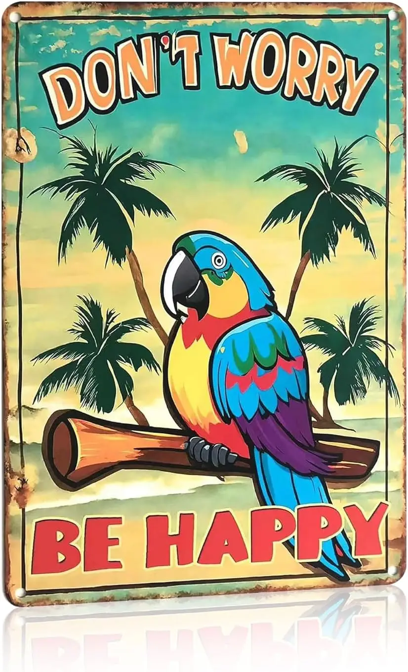 Tiki Bar Decor Tin Signs - Don;t Worry Be Happy Retro Beach, Music, and Tropical for Bars, Patio, Porch, Courtyards,