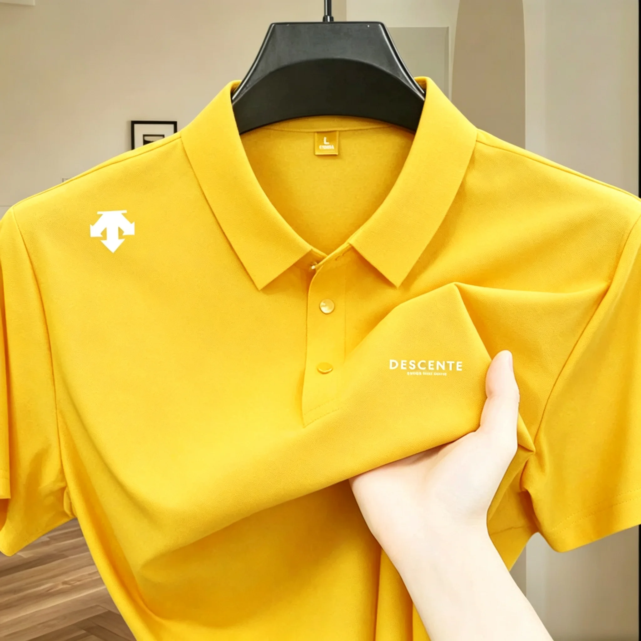 Hochwertiges Eisseiden-Poloshirt, kurzärmelig, Herren-Sportmarke, bedrucktes Oberteil, Sommer 2026, neu, kühl und atmungsaktiv, lässiges T-Shirt. – Detail 7