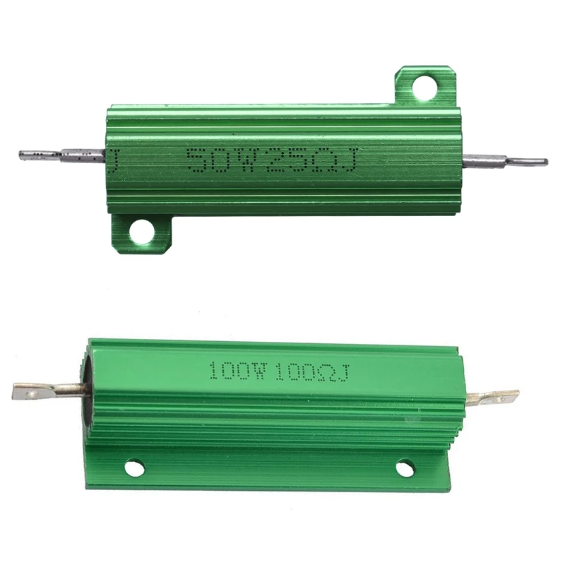 2 Pcs Aluminum Shell Wirewound Power Resistor Green 100W 100 Ohm & 50W 25 Ohm