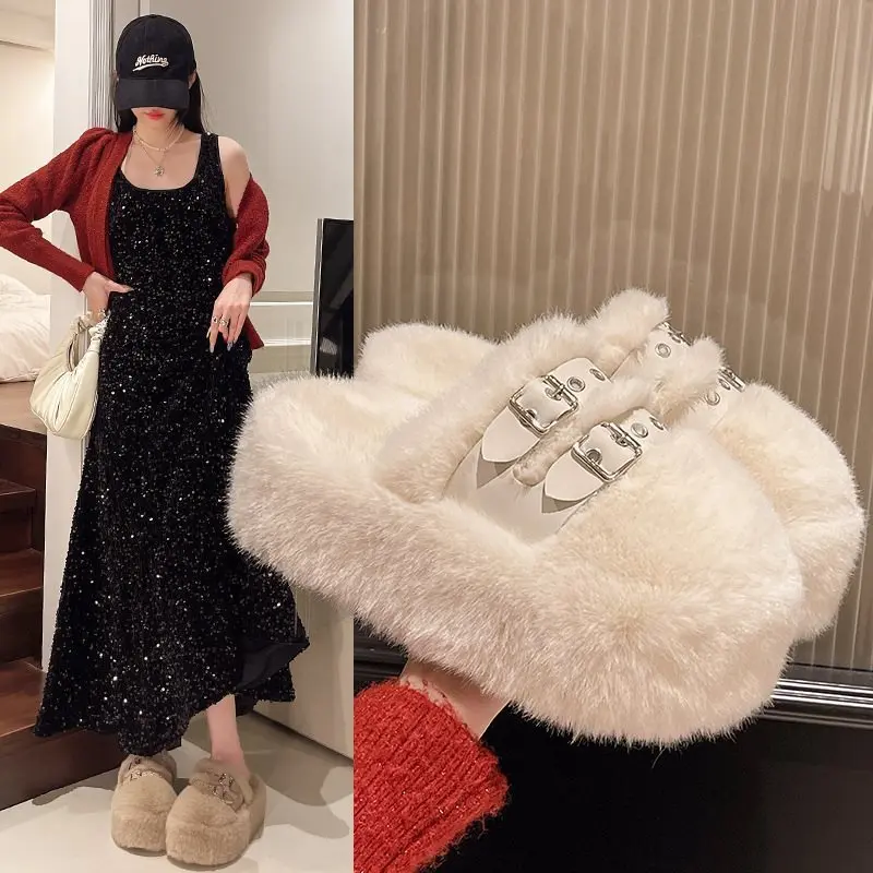 

New Women's Slippers with Thickened Soles Winter Home & Leisure Plush Slippers Comfortable Indoor House Shoes Height-Enhancing