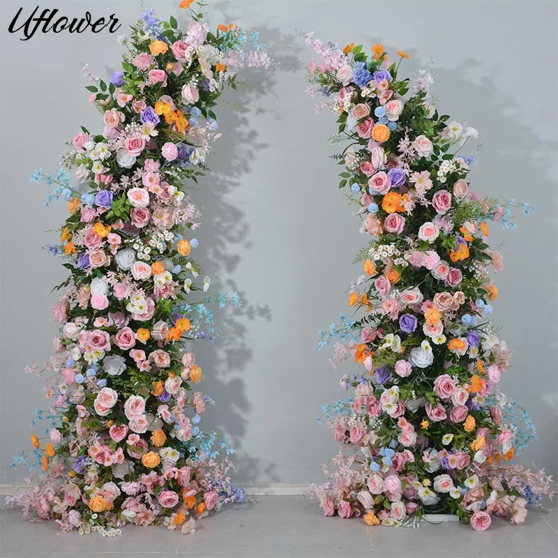 

Uflower 5D Colorful Rose Peony Floral Arrangement Decor Horn Arch Wedding Backdrop Flower Row Event Stage Banquet Party Prop