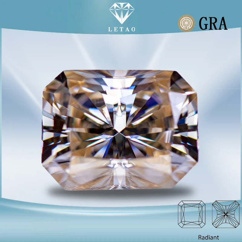 

Moissanite Stone Primary Color Tea Yellow Radiant Cut Lab Grown Diamond for Jewelry Rings Earrings Making with GRA Certificate