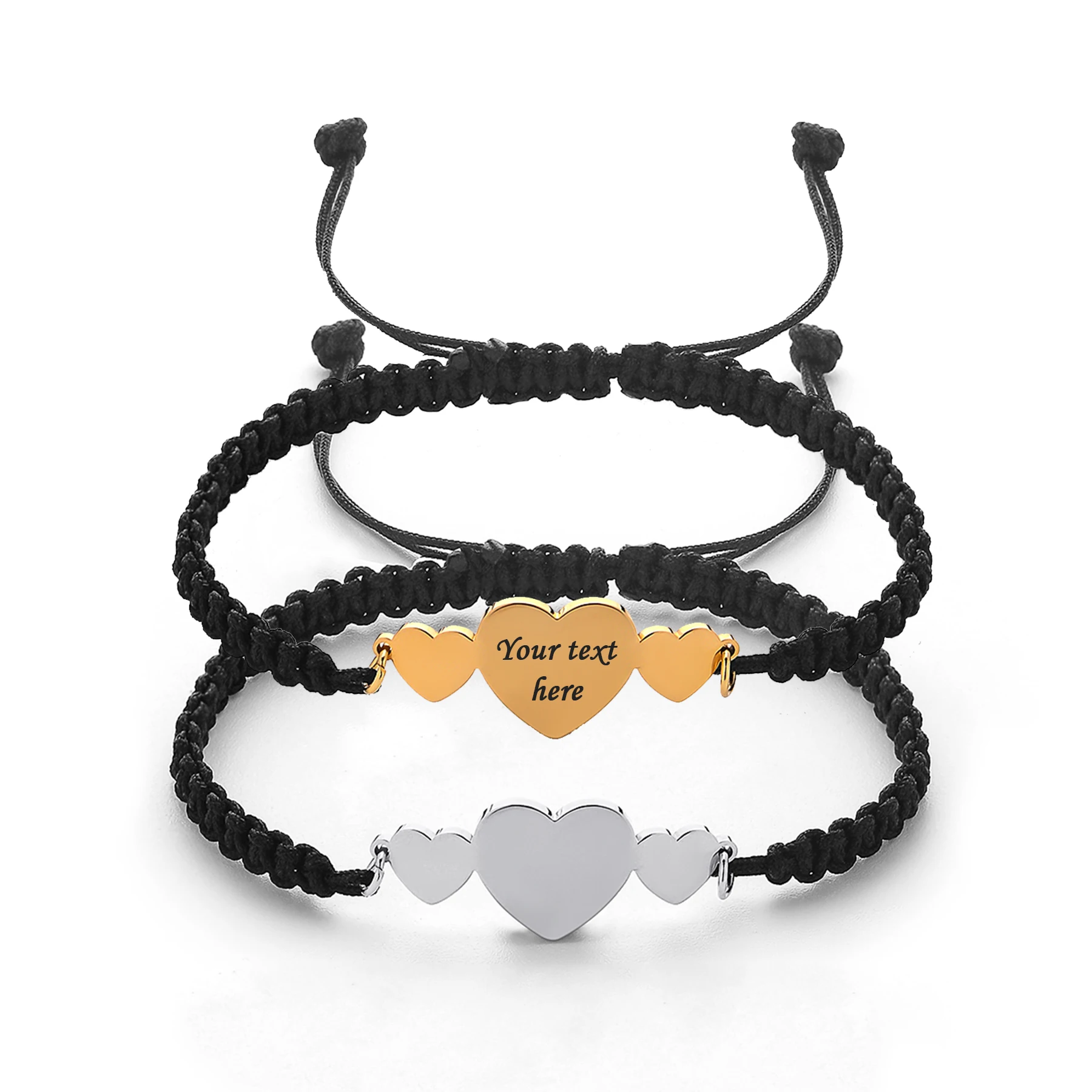 

Fashion Heart Bracelet Adjustable Handmade Braided Rope Jewelry Custom Engraved Logo Name Bracelet Gift for BFF