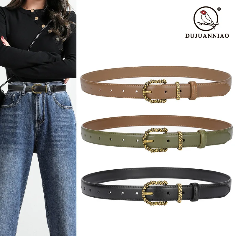 

Vintage Metal Buckle PIN Adjustable Belts Women Genuine Leather Casual Jeans Strap Waistbands Street Plain Cowhide Cinturones