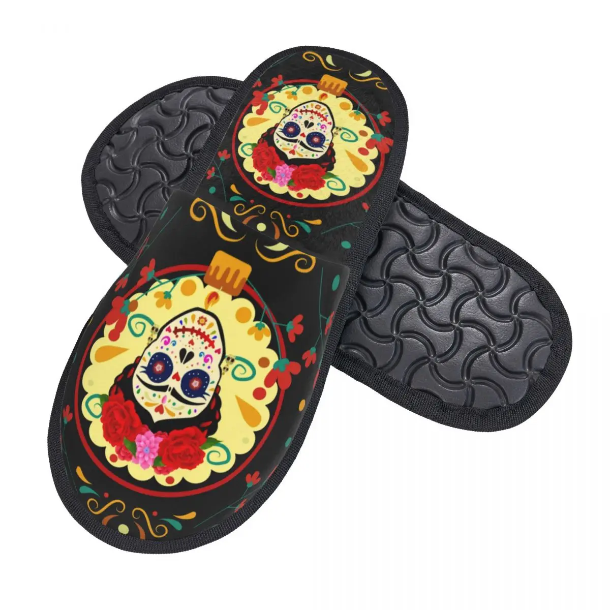 Day Of The Dead Sugar Skull House Slippers Warm Mexican La Calavera Catrina Memory Foam Fluffy Slipper  Indoor Outdoor Shoes