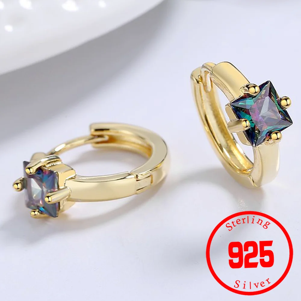 

Luxury Stamp 925 Sterling Silver Rainbow Crystal Cubic Zircon Stone Women Earrings for Wedding Engagement Party Accrssories