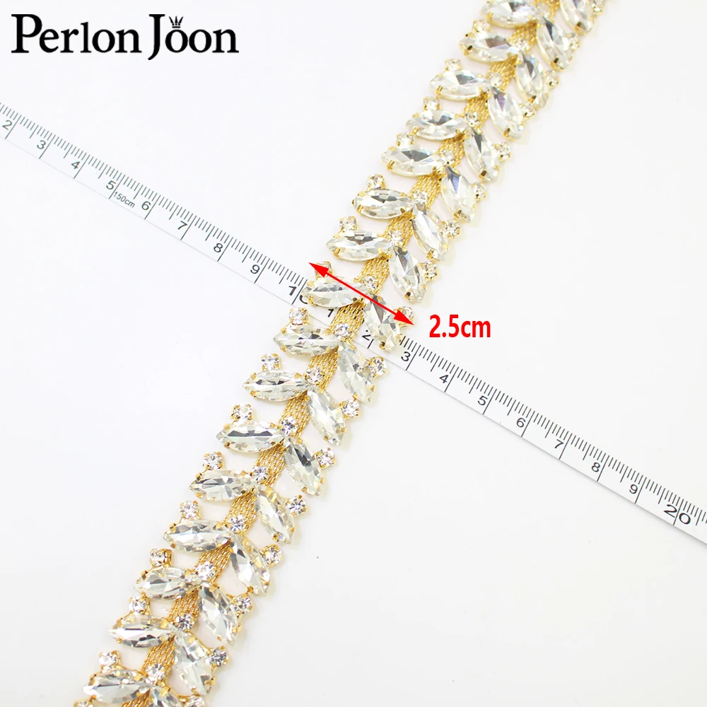 1 yard Flashing crystal leaves glass wedding shoes bags decorative accessories AB Rhinestone trim chain ML173