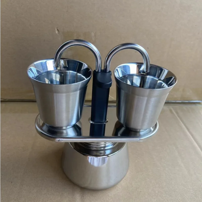 Mini Household Double Cup Stainless Steel 304 Mocha Pot Coffee Pot Convenient