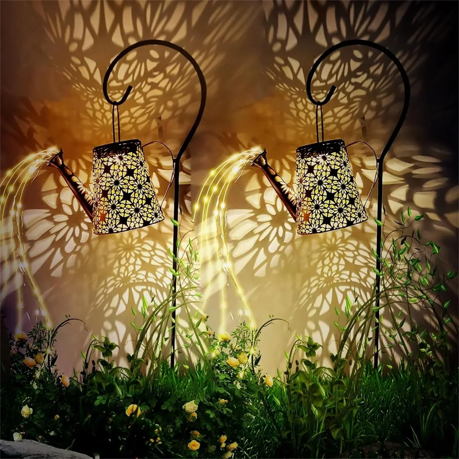

2 Pack Solar Watering Can Lights with Shepherd Hook, IP65 Waterproof Outdoor Garden Hanging Decoration