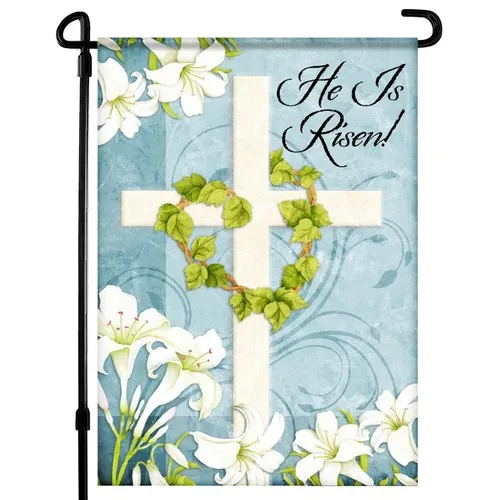 He is Risen Easter Cross Garden Flag - 12.5 x 18 Inch Easter Backyard Decorat... OOV IIC