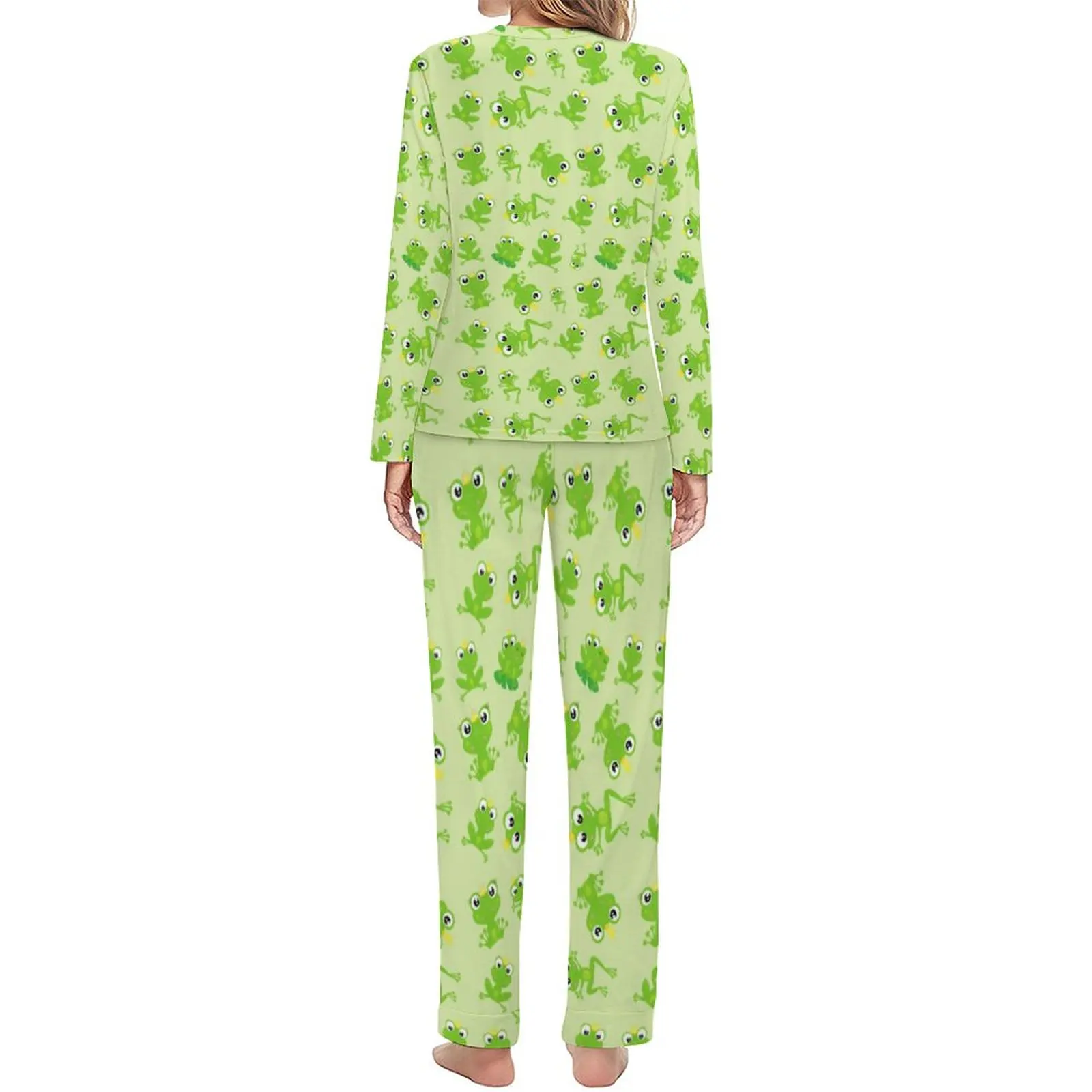 Cute Frog Pajamas Green Animal Print Warm Pajamas Set Lady Long Sleeve Room Nightwear 4XL 5XL 6XL