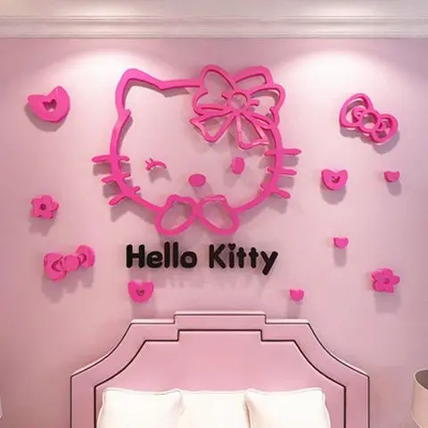 Autocollant 3D en acrylique Sanrios Anime pour filles, crayon mignon, décoration de chambre d'enfant, tête de lit, mur de dessin animé, cadeau Kawaii