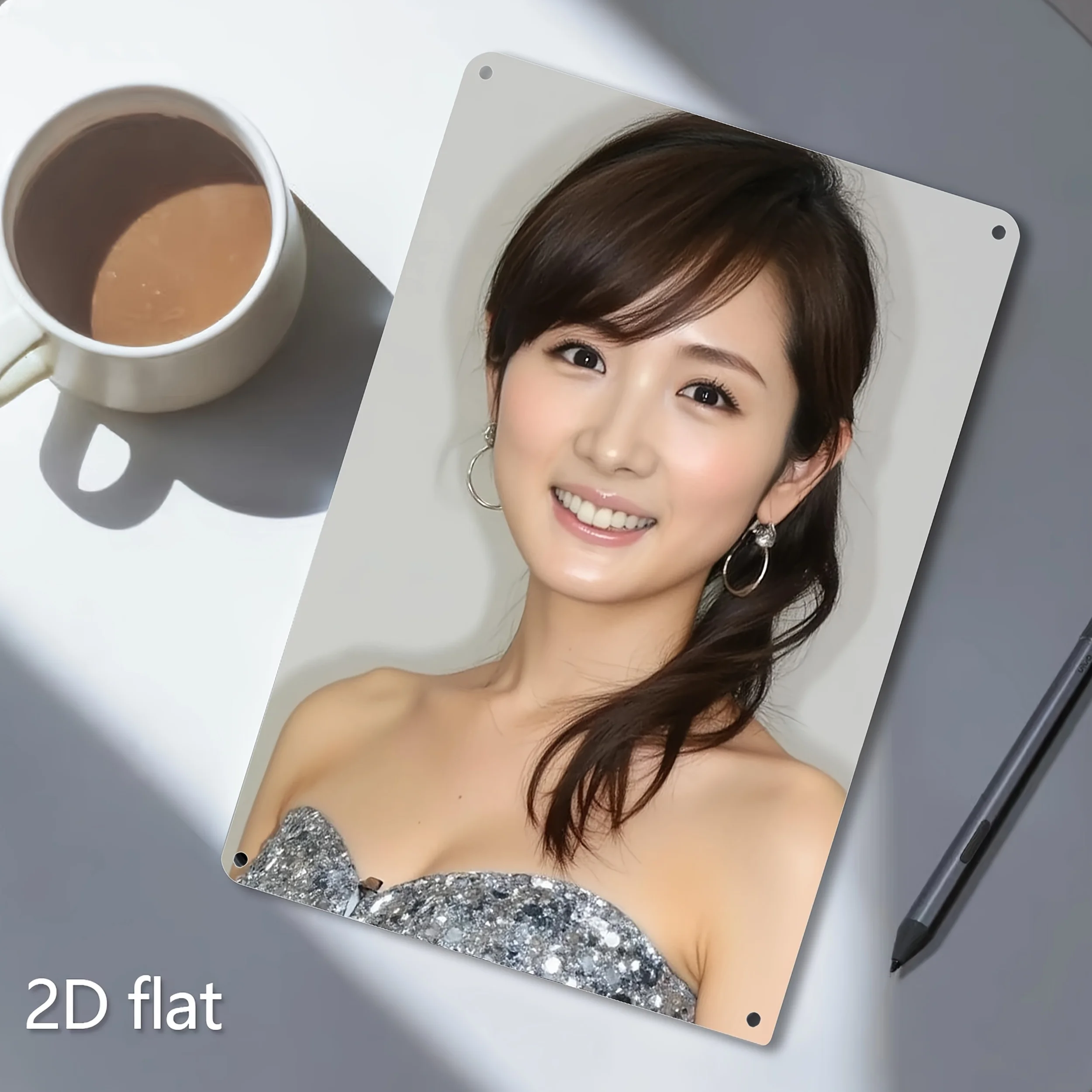 Hirose Suzu Retro 2D Flat Iron Sign Wall Art, Vintage Metal Artwork of a Female Portrait for Home, Office, Bar Decor