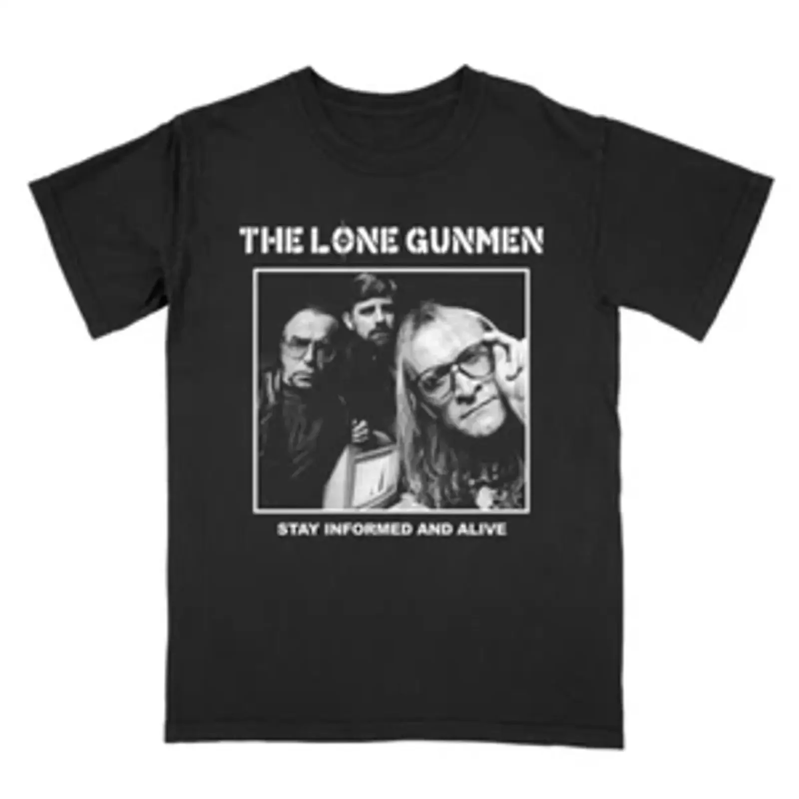 T-shirt The Lone Gunmen Stay Informed And Alive, vintage, lavé, respirant, légèrement délavé, vêtements de créateur, graphique, élégant