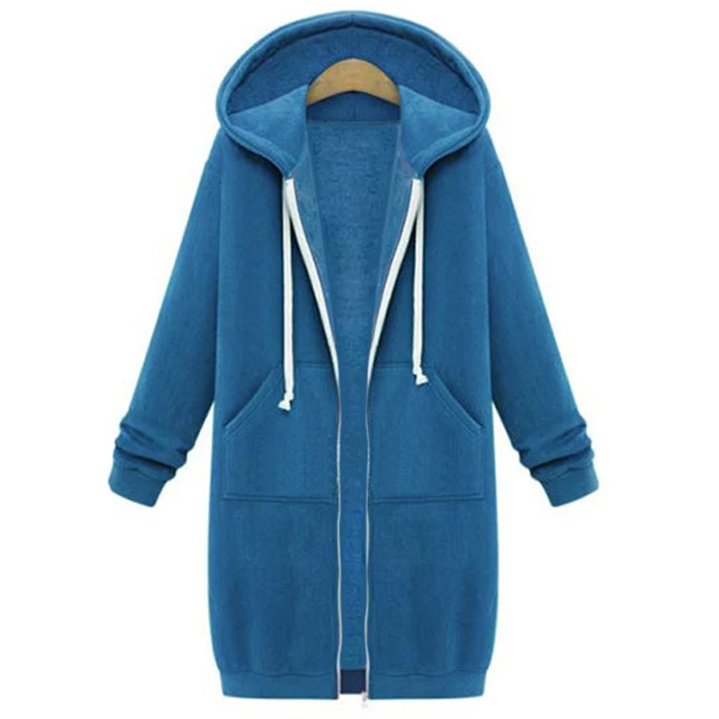 2024 Women\'s Autumn Winter ThickenHoodies Parkas Loose Hooded Jackets Zipper Pocket Maxi Size Sweatshirt Sports Dresses Outwear