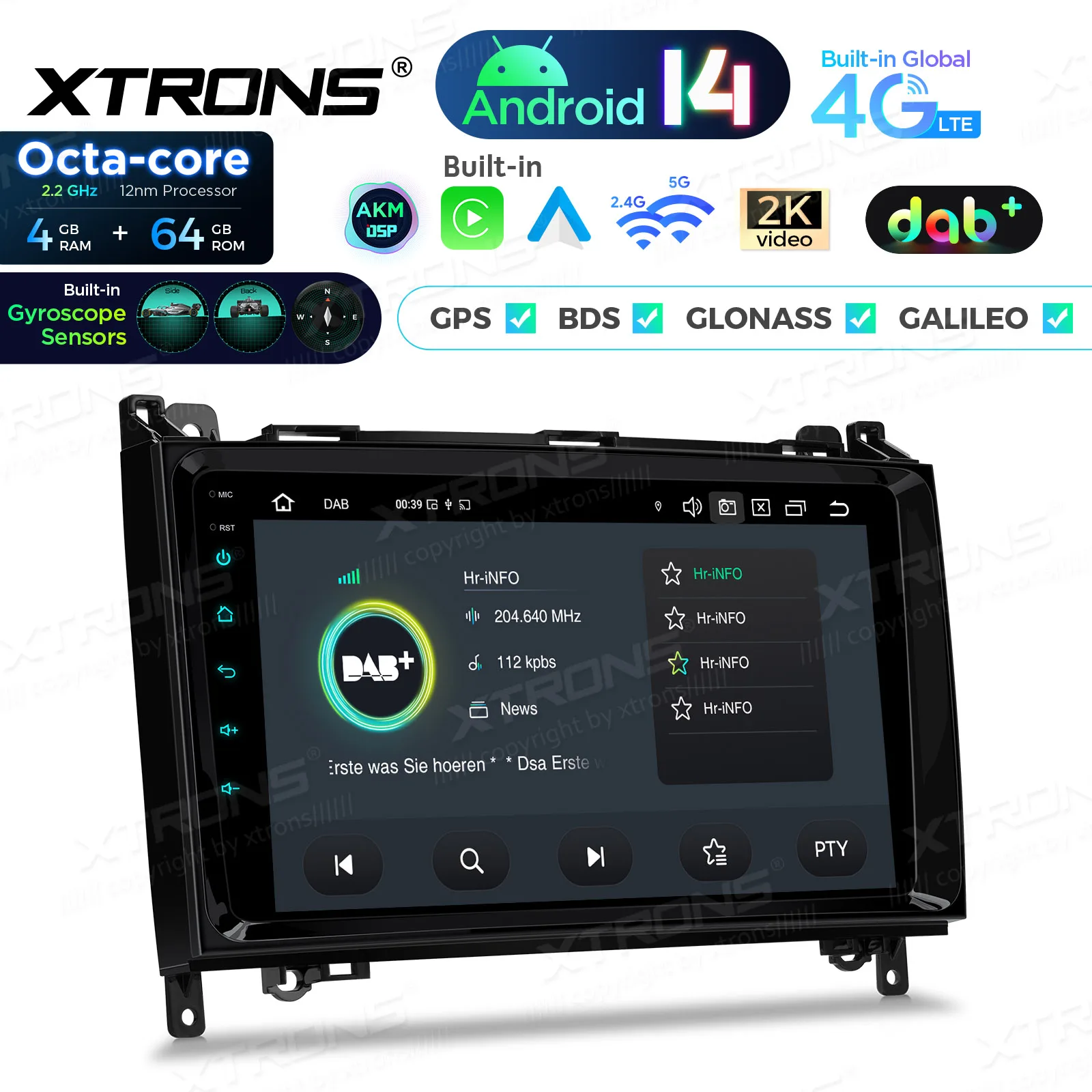 XTRONS 9 inch Android 14 autoradio voor Benz W245 W169 W906 W639 2004-2012 4+64G multimediasysteem met ingebouwde DSP, CarPlay, Auto GPS-unit
