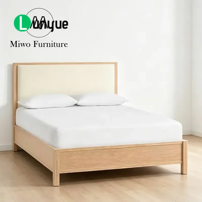 American Modern French Villa Style Wooden Bed Retro Upholstered Queen Size Double Platform Bed Frame for Bedroom Furniture