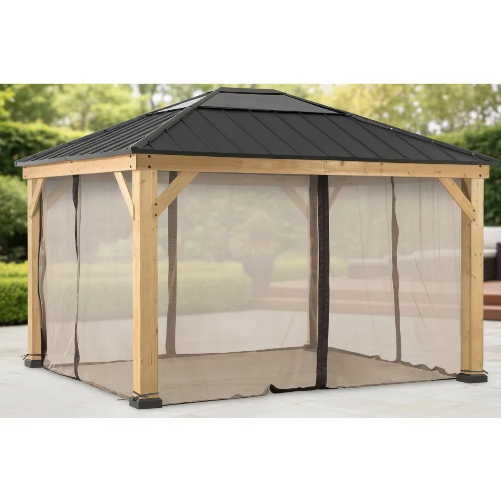 

Water-Resistant 4-Panel Mosquito Netting Screen Walls for 11x13 ft Gazebo, Patio & Backyard Protection, Light Tan