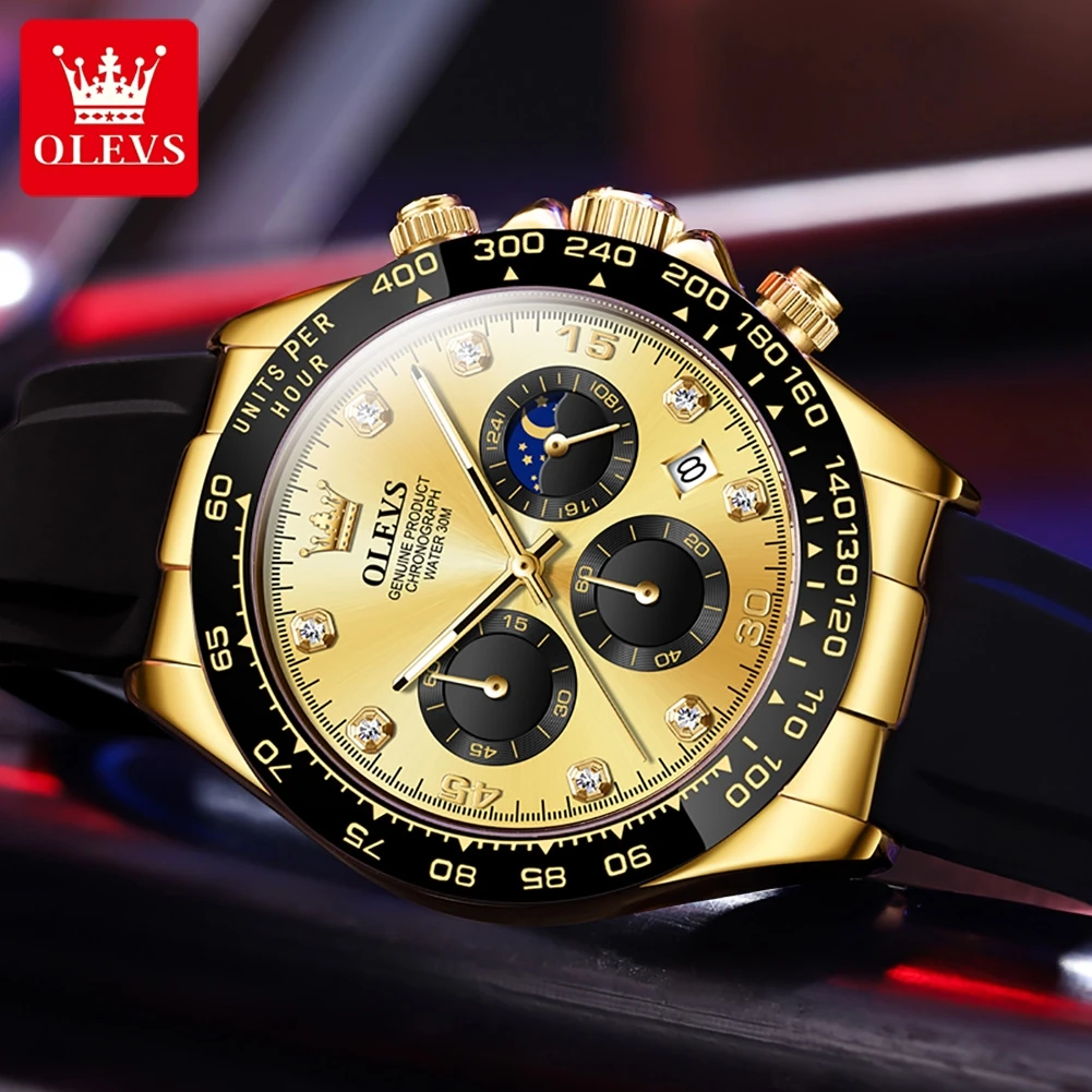 OLEVS 2875 Original Men's Watch Silicone Strap Luxury Top Brand Quartz Watch for Man Waterproof Glow Pointer Date Timer Watches