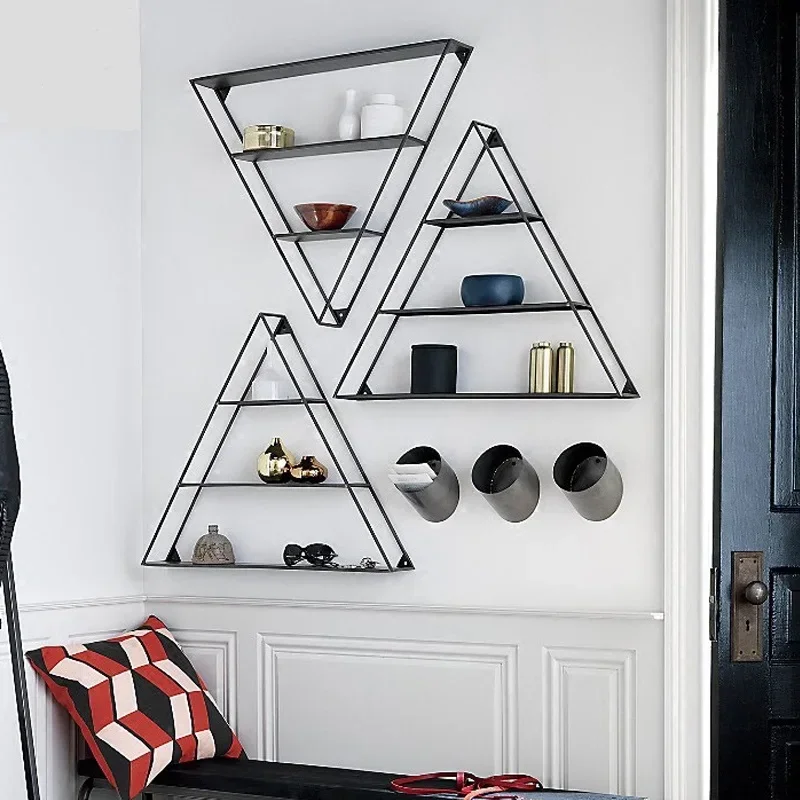 

Simple Metal Wall Decoration Rack Triangular Nail Polish Storage Rack Iron Multi-functional Wall Hanging Living Room Bookshelf