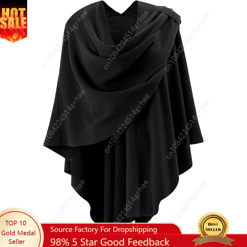 

Womens Open Front Poncho Sweater Wrap Topper Knitted Elegant Shawls Cape for Spring Fall Winter