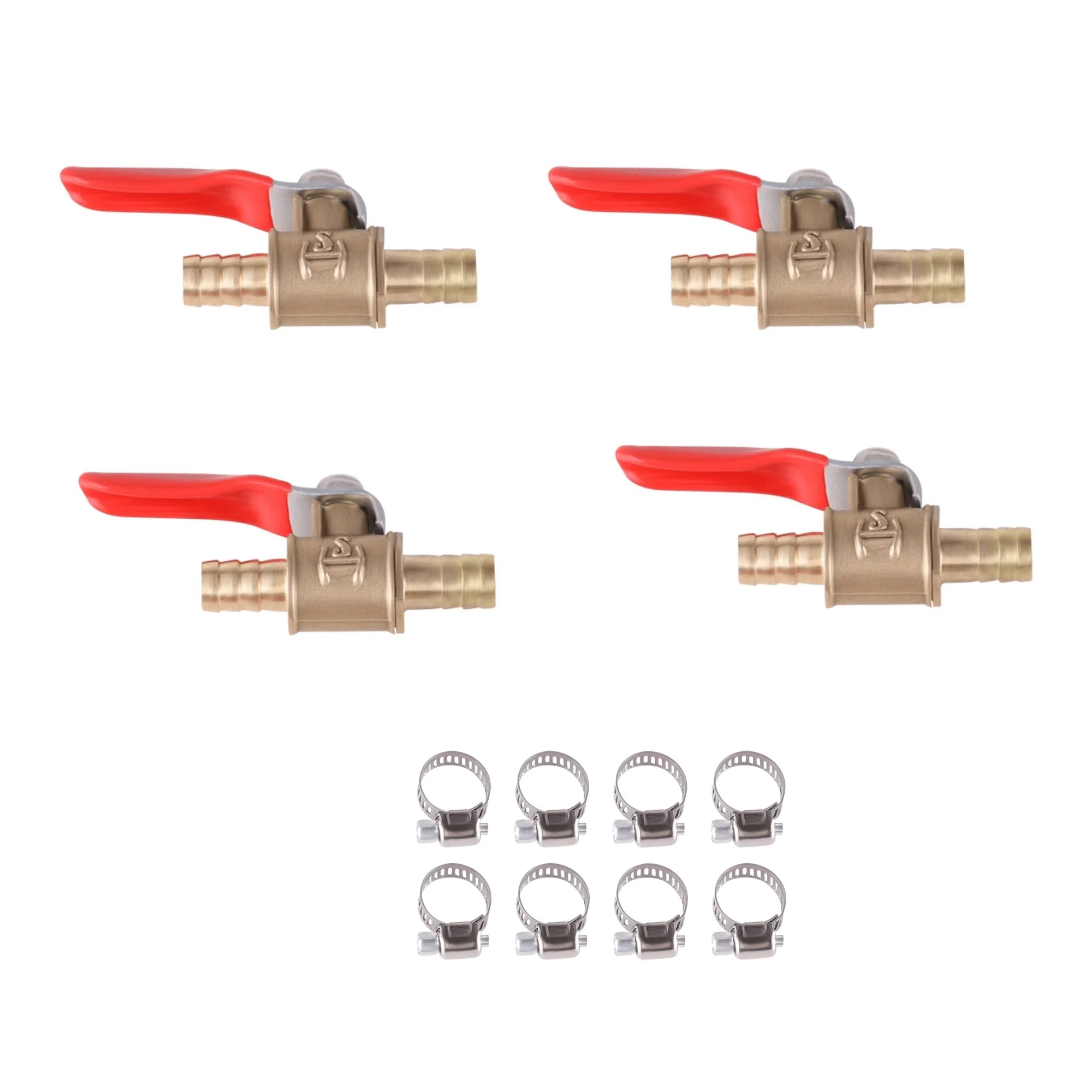 4pc Copper Red Handle Small Ball Valves 8mm Hose Barb Inline Brass Water Oil Air Gas Line Shutoff Ball Valve Pipe Fittings