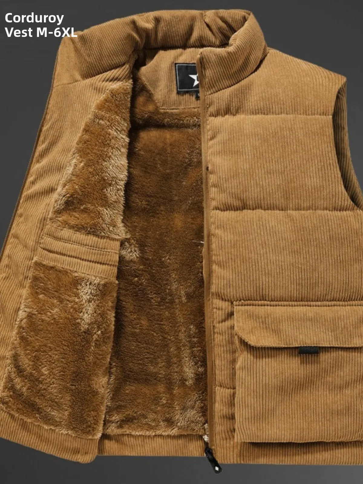 

Мужской утепленный вельветовый жилет на флисовой подкладке с подплечниками, свободный крой, базовый стиль, для осени и зимы
