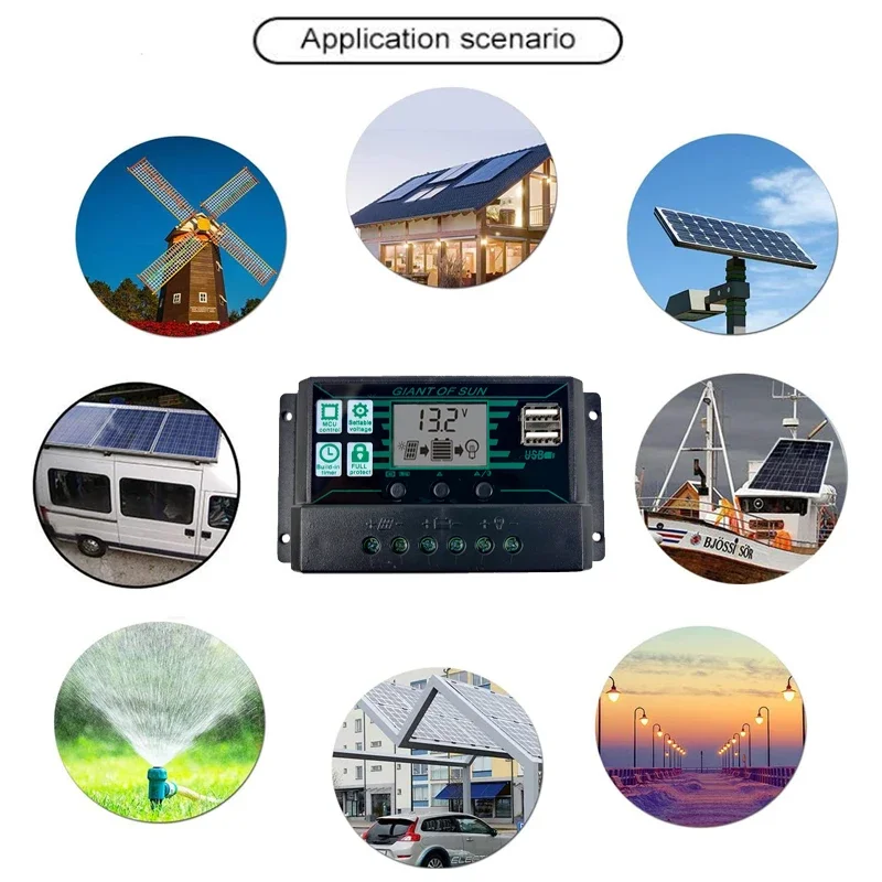 

Solar Charge Controller 100A LCD Display 12V/24V Dual USB 5V Output Panel Battery Regulator Intelligent