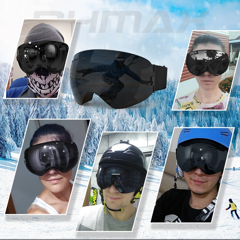 PHMAX-Ensemble de lunettes de ski anti-buée à double couche, lunettes de motoneige, lunettes de sport de plein air, lunettes de ski avec vision