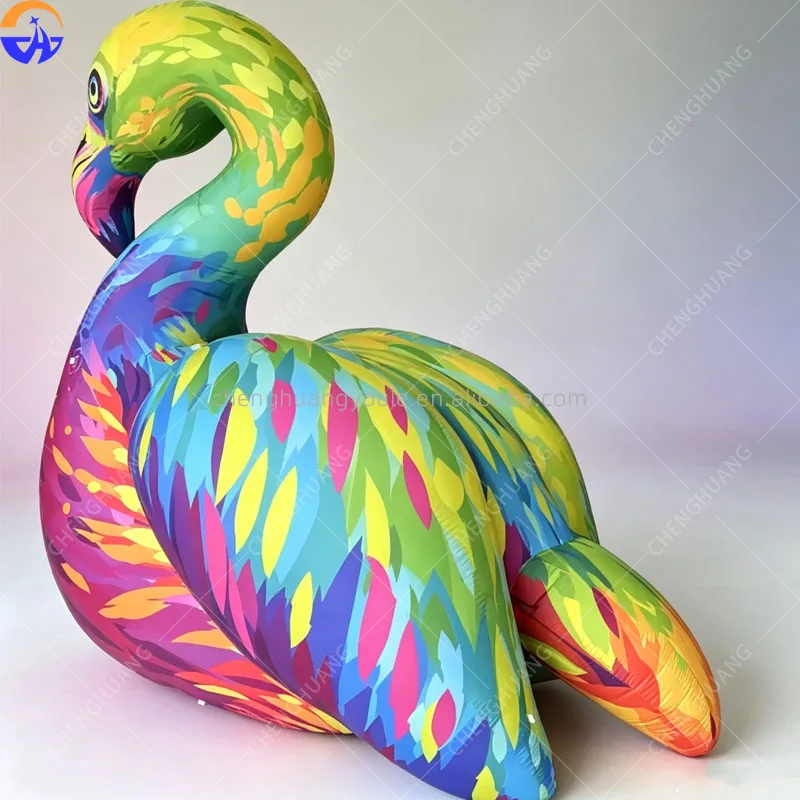 3M Giant Inflatable Colorful Bird Air Blow Cartoon Flamingo with White LED Light for Night Outdoor Event Decor Advertising