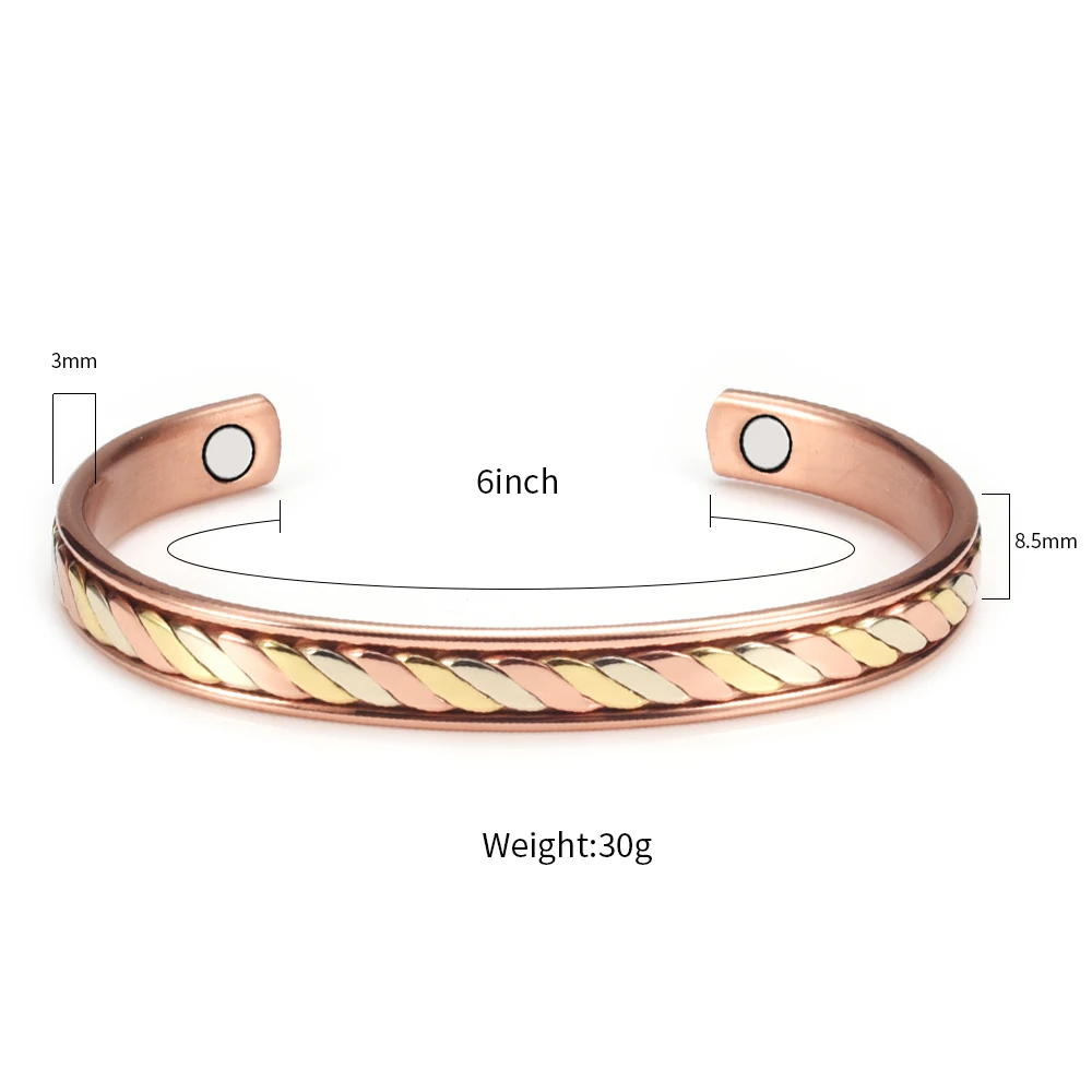 Wollet Pure Copper Bracelet Copper Magnetic Jewelry 6'' Copper Bangles Copper Jewelry Gift