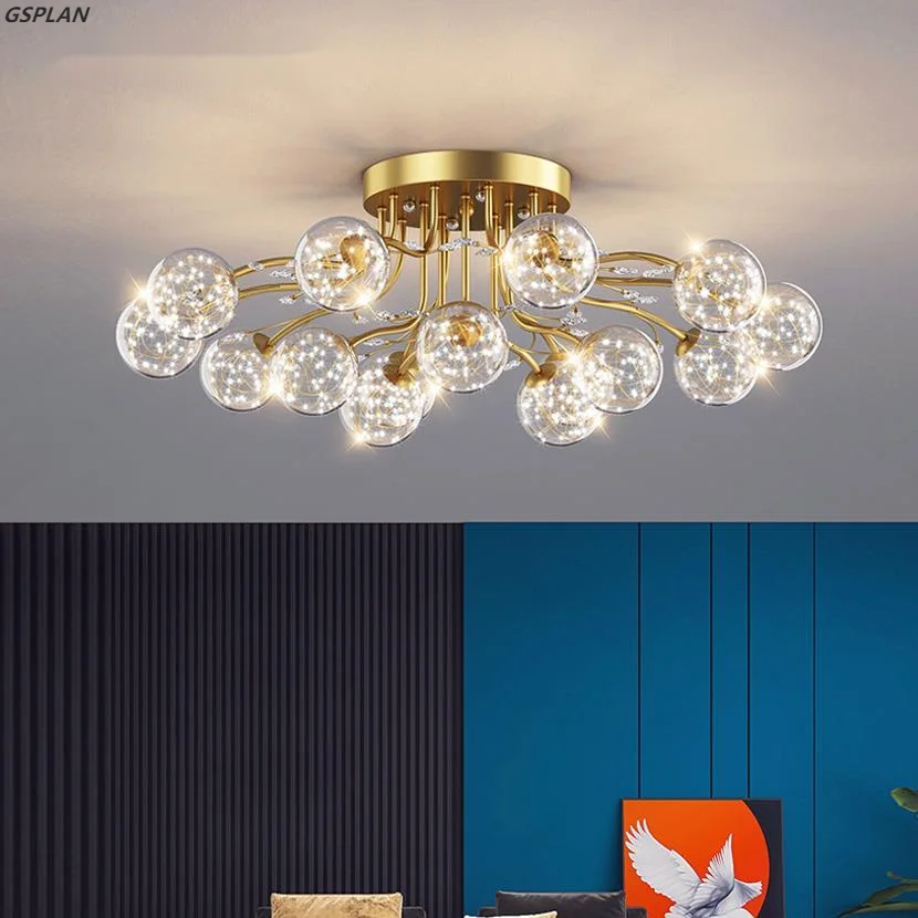 GSPLAN Novo LED Lustre De Ouro Preto, Transparente Estrela De Leite De Vidro Branco Bola De Lustre, Com Cristal Decoração Da Sala De Estar