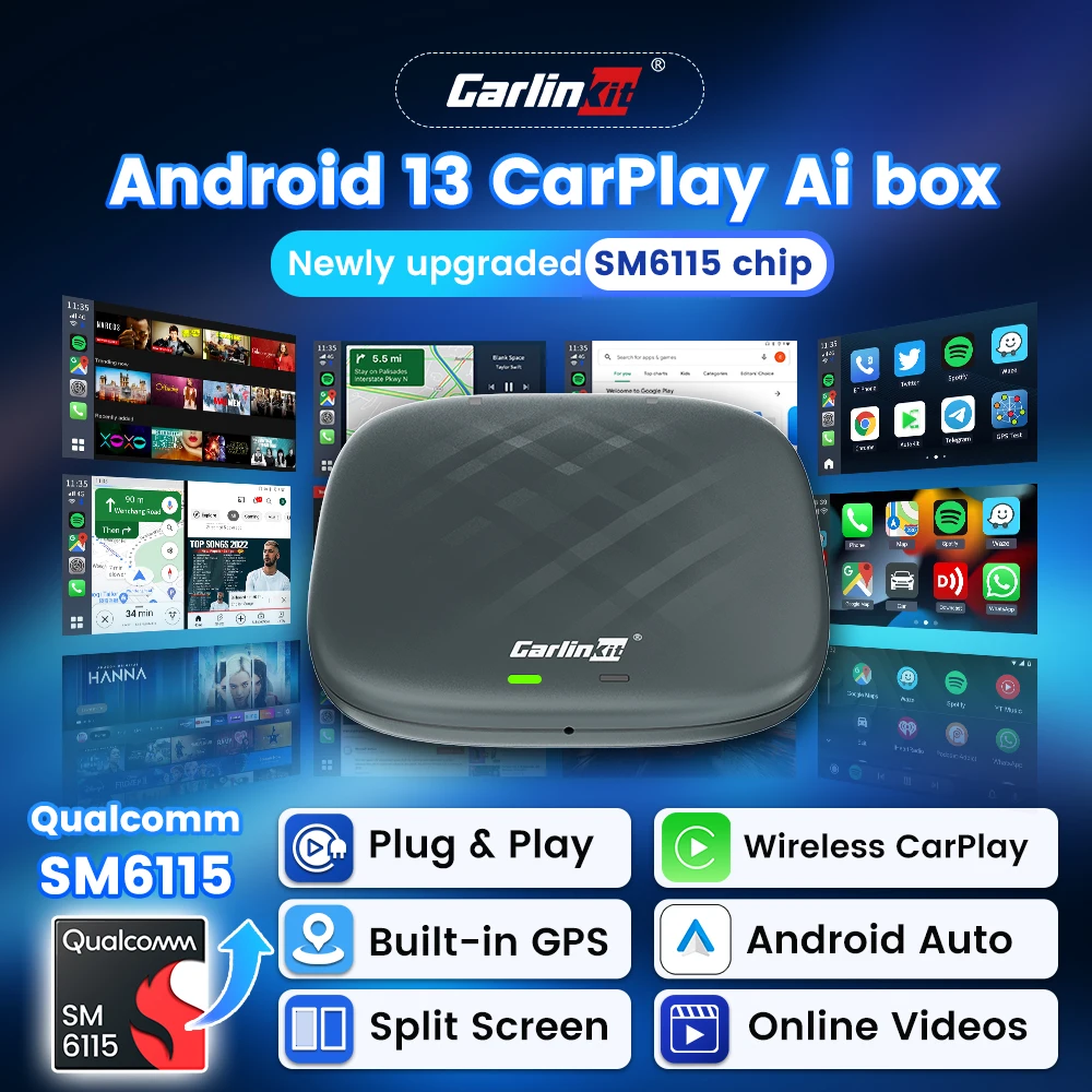 

2024 CarPlay Android 13 TV Box Android Auto Wireless Carplay Adapter SM6115 128G Quad-core Smart Box For Netflix Spotify Youtube