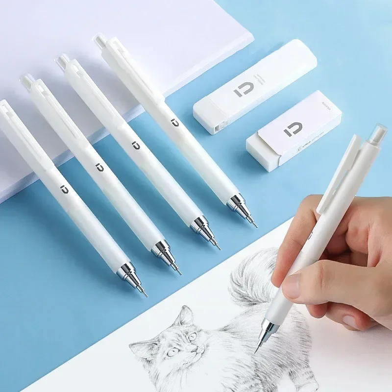 3pcs/Box M&G White Simple Mechanical Pencil Set for Students HB 0.5mm Low Center of Gravity Non Breaking Lead Automatic Pencil