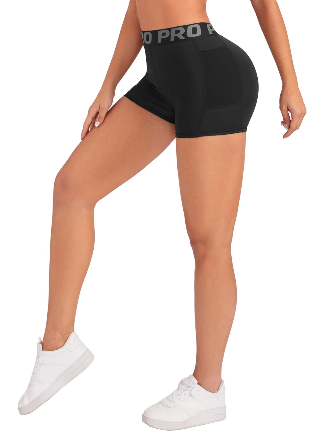 Women Seamed With Side Pockets High Waist Letter Yoga Shorts Butt Lifting Leggings Gym Fitness Training Slim Shorts - Image 4