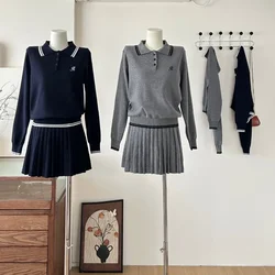 Winter Korean Fashion Two Piece Set Knitted Sweater+Solid Mini Pleated Skirt Classic Causal Women Retro Sets 2024 Chic Clothing