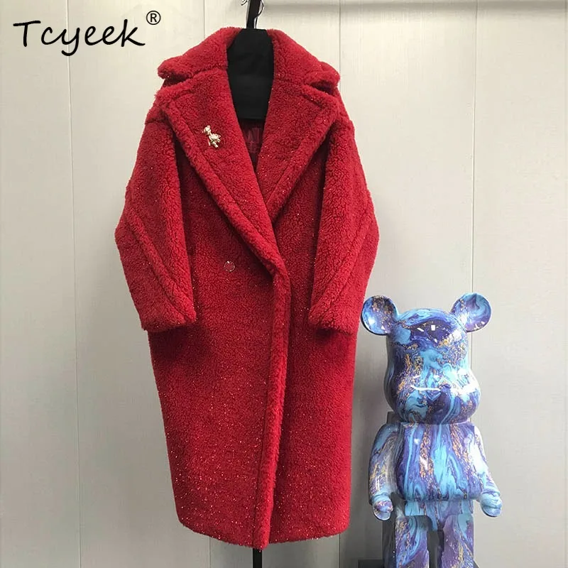 Tcyeek Golden Teddy Alpaca Wool Warm Fur Women Coat Mid-Length Cocoon Shape Clothes Warm Winter Fur Outerwear Одежда Из Меха