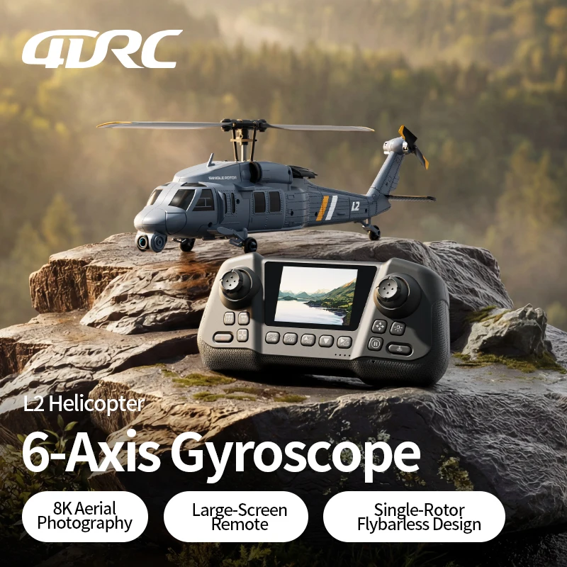 4DRC L2 RC Apache Military Fighter Helicopter 8K Aerial Photography 6-Axis Gyroscope Single-Rotor Flybarless Built-in Screen Toy