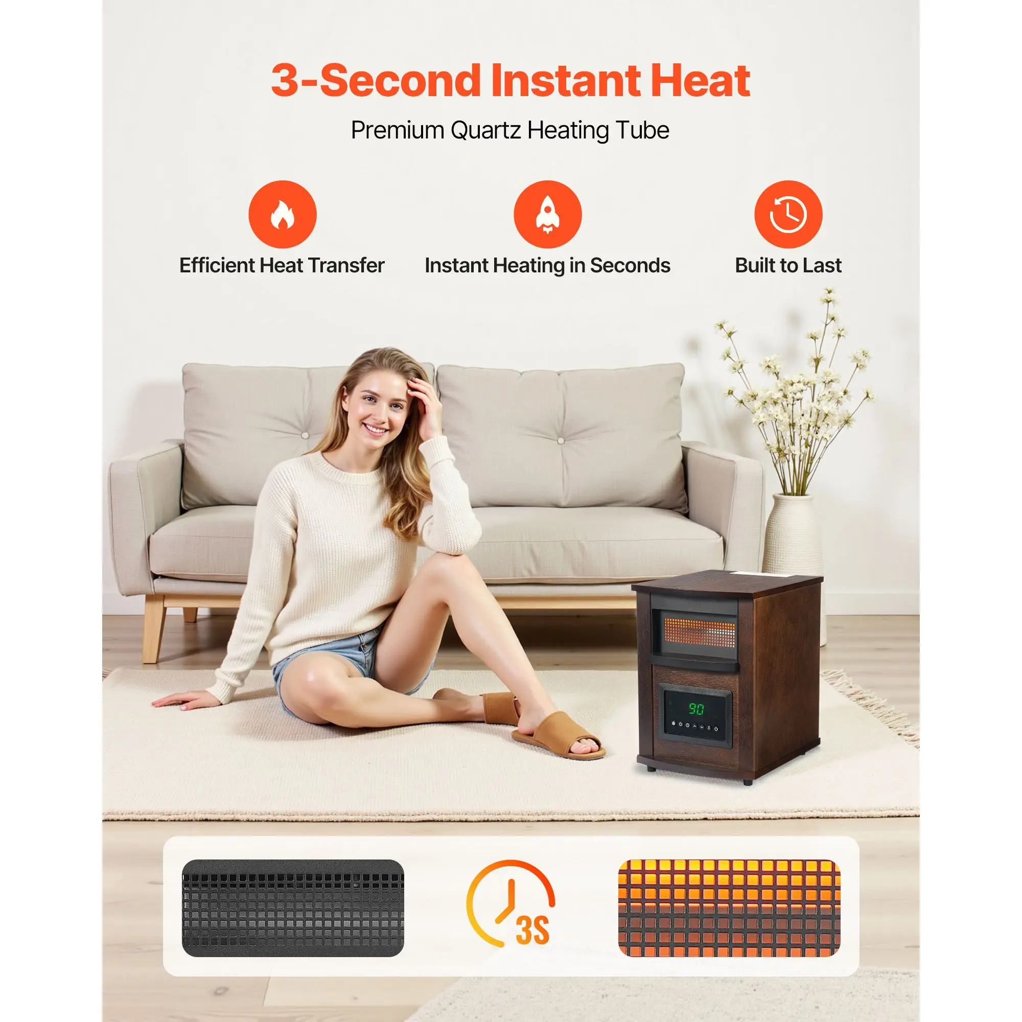 Infrared Heater, 1500W Electric Space with Remote Control, LED Screen & 24H Timer, Multiple Temperature Adjustable for Patio
