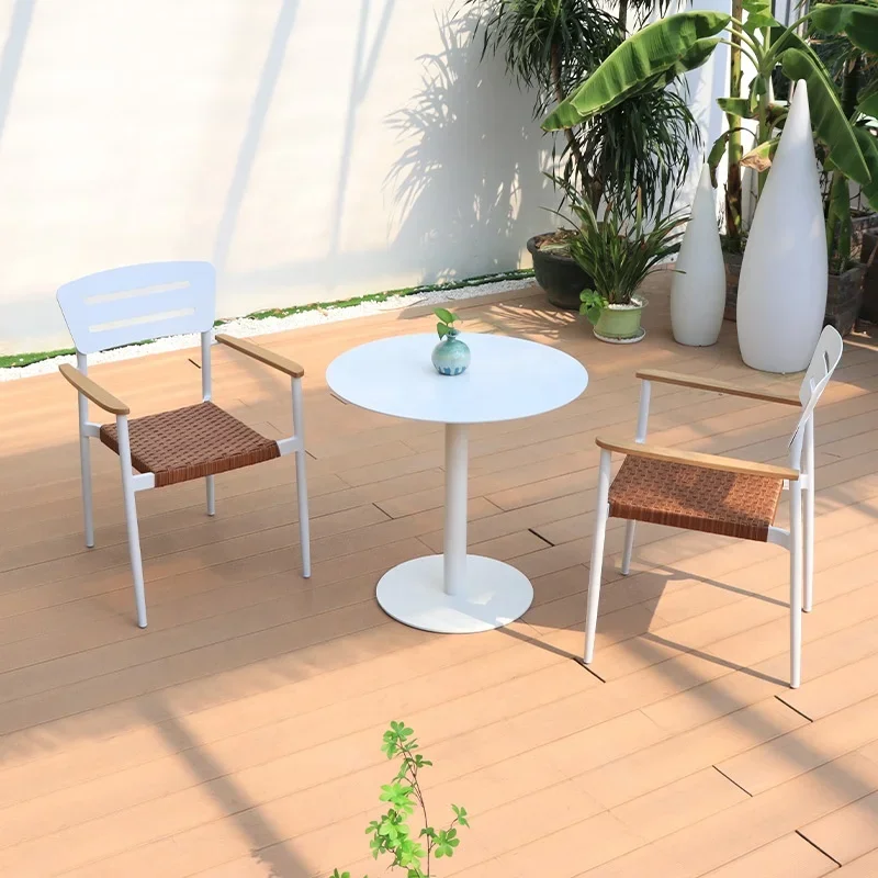 

Furniture Outdoor Arm Chair Rattan Seat Metal Dining Tables Chairs Garden Patio 5 Stars Hotel Kitchen Outdoor Furniture