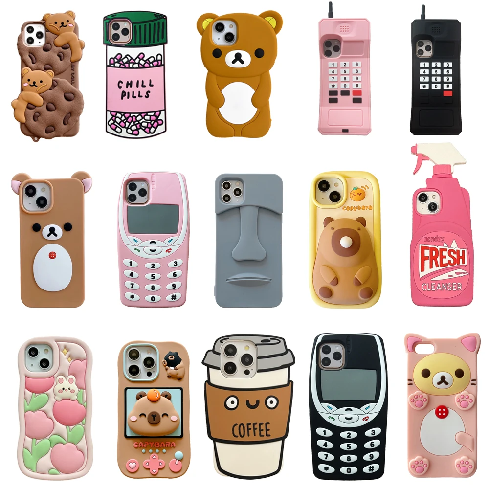 

Camera Protector For iPhone 17 12 13 14 15 16 Pro Max 3D Cartoon Cute Animal Soft Silicone Phone Back Case Cover Shell Protect