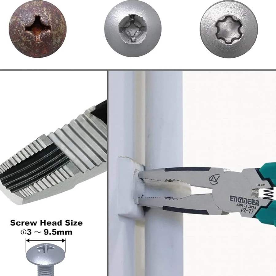 ENGINEER Heavy Duty Screw Extractors 182mm with Cutting Edge Non-slip Jaws for Quick Removal of Damaged Screws PZ-77