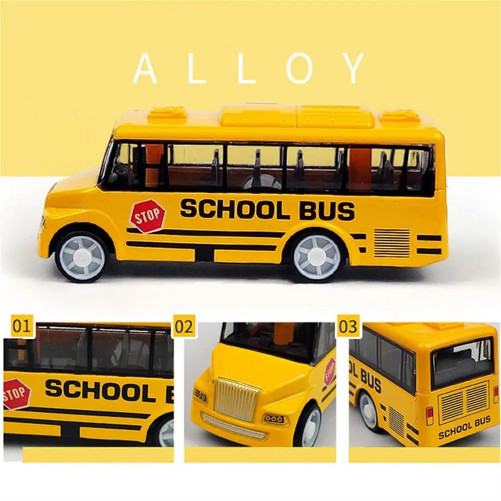 Modèle de bus en alliage pour enfants, voiture arrière côtelée en forme de bus haut 216.239., ornements de voiture, simulation d'autobus scolaire, jouet de véhicule